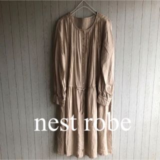 ネストローブ(nest Robe)の【美品】ネストローブ　リネン100% ピンタックロングシャツワンピース　かわいい(ロングワンピース/マキシワンピース)