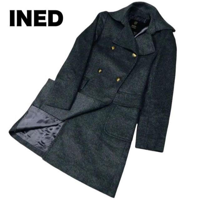 INED - 【美品】イネド Aライン 高級ウール 女優襟 ダブルロングコート