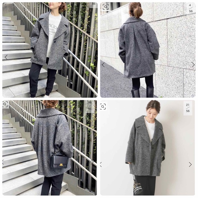 ☆ Spick & Span ☆ Wスライバーヘリンボーンミドルコート ブラック