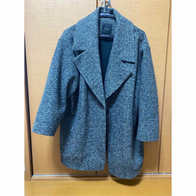 ☆ Spick & Span ☆ Wスライバーヘリンボーンミドルコート ブラック