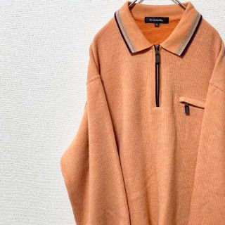 ナチュラルヴィンテージ(natuRAL vintage)のポロシャツ　長袖　ハーフジップ　ストライプ　太アーム　裏起毛　LL(ポロシャツ)