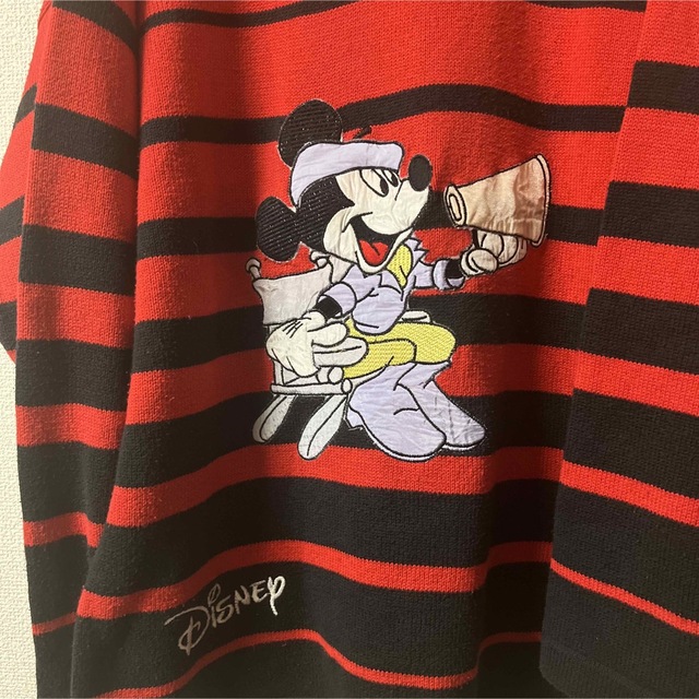 MICKEY\u0026CO. 90s ミッキー赤色　袖白黒ボーダートレーナー