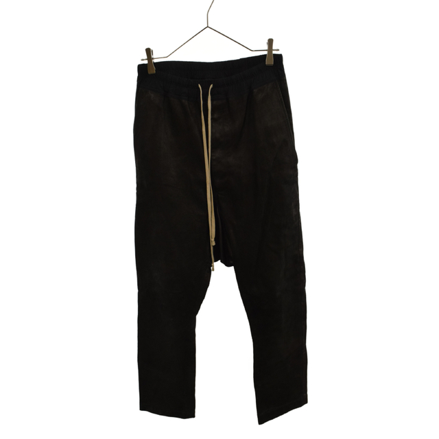 Rick Owens リックオウエンス 14AW MOODY DRAWSTRING LEATHER TROUSERS ドローストリング レザー サルエル ロングパンツ トラウザー ブラック RU14F2380-LT265センチ股上