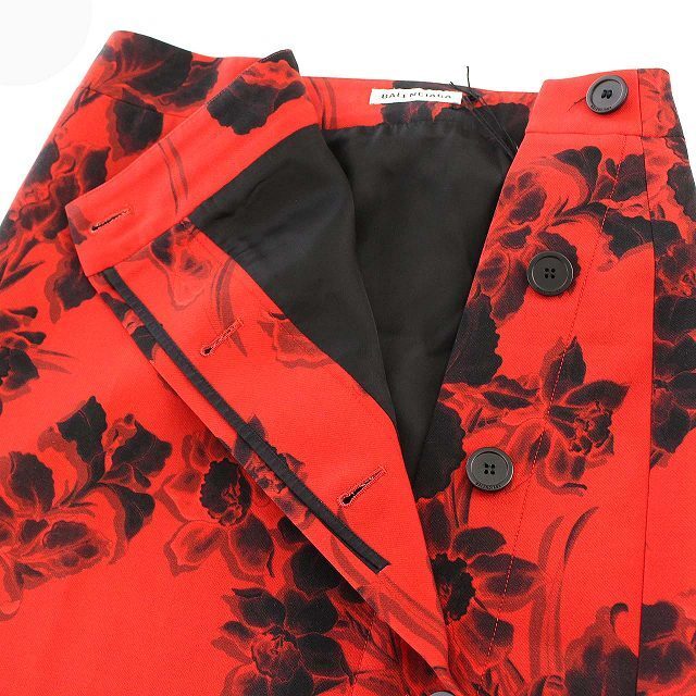 Balenciaga(バレンシアガ)のバレンシアガ BALENCIAGA スカート 花柄 タイト ひざ下 34 赤 レディースのスカート(ひざ丈スカート)の商品写真