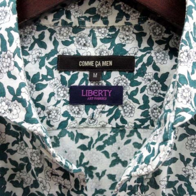 COMME CA MEN(コムサメン)のコムサメン コットン リネン ワイドカラー リバティ シャツ 長袖 花柄 緑 M メンズのトップス(シャツ)の商品写真