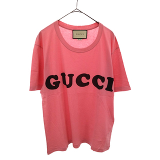 グッチ(Gucci)のGUCCI グッチ 18SS FRONT LOGO PRINT DAMEGE TEE S/S 493117-X3N87 フロントロゴプリントダメージ加工半袖Tシャツ カットソー ピンク(Tシャツ/カットソー(半袖/袖なし))
