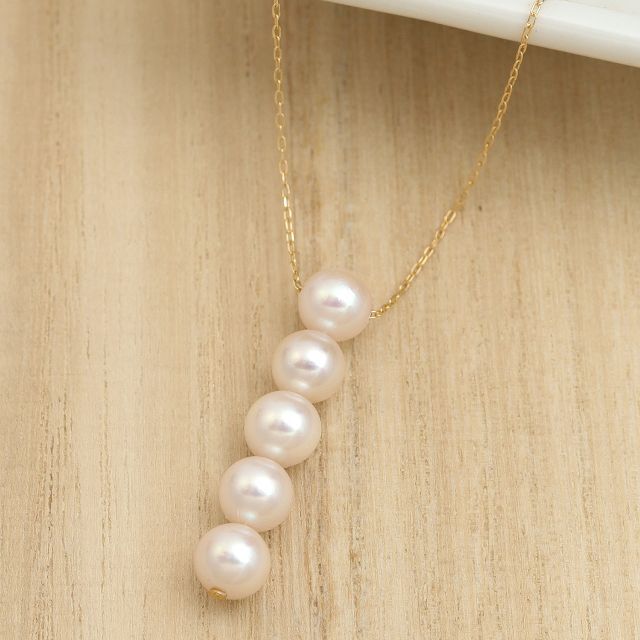 あこや真珠6.0～6.5mm 5連真珠ネックレス 45cm小豆0.22 k18