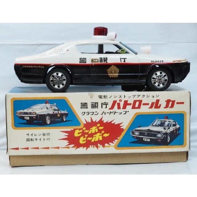 アオシン トヨタ クラウンHT SLパトカー電動走行tinブリキtoy箱付car