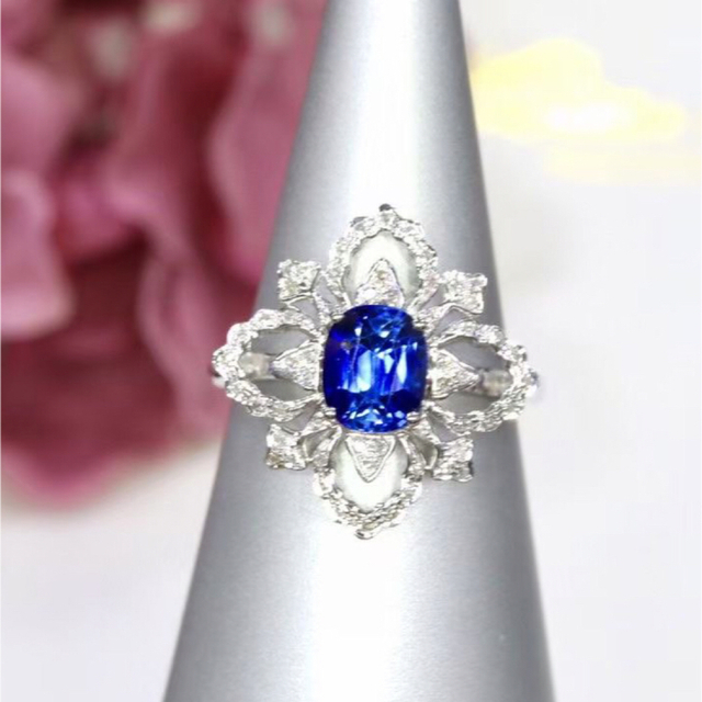 天然 ロイヤルブルーサファイア ダイヤ リング0.53ct k18 ¥