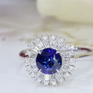 天然 ロイヤルブルーサファイア ダイヤ リング1.02ct k18 f(リング(指輪))