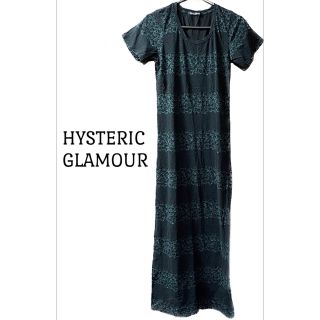 ヒステリックグラマー(HYSTERIC GLAMOUR)のヒステリックグラマー【美品】スカル×ドット ボーダー柄 半袖 ロング ワンピース(ロングワンピース/マキシワンピース)