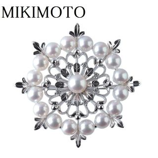 ミキモト(MIKIMOTO)のミキモト ダイヤ パール ブローチ オペラ座 サークル K18WG【9932】(ブローチ/コサージュ)