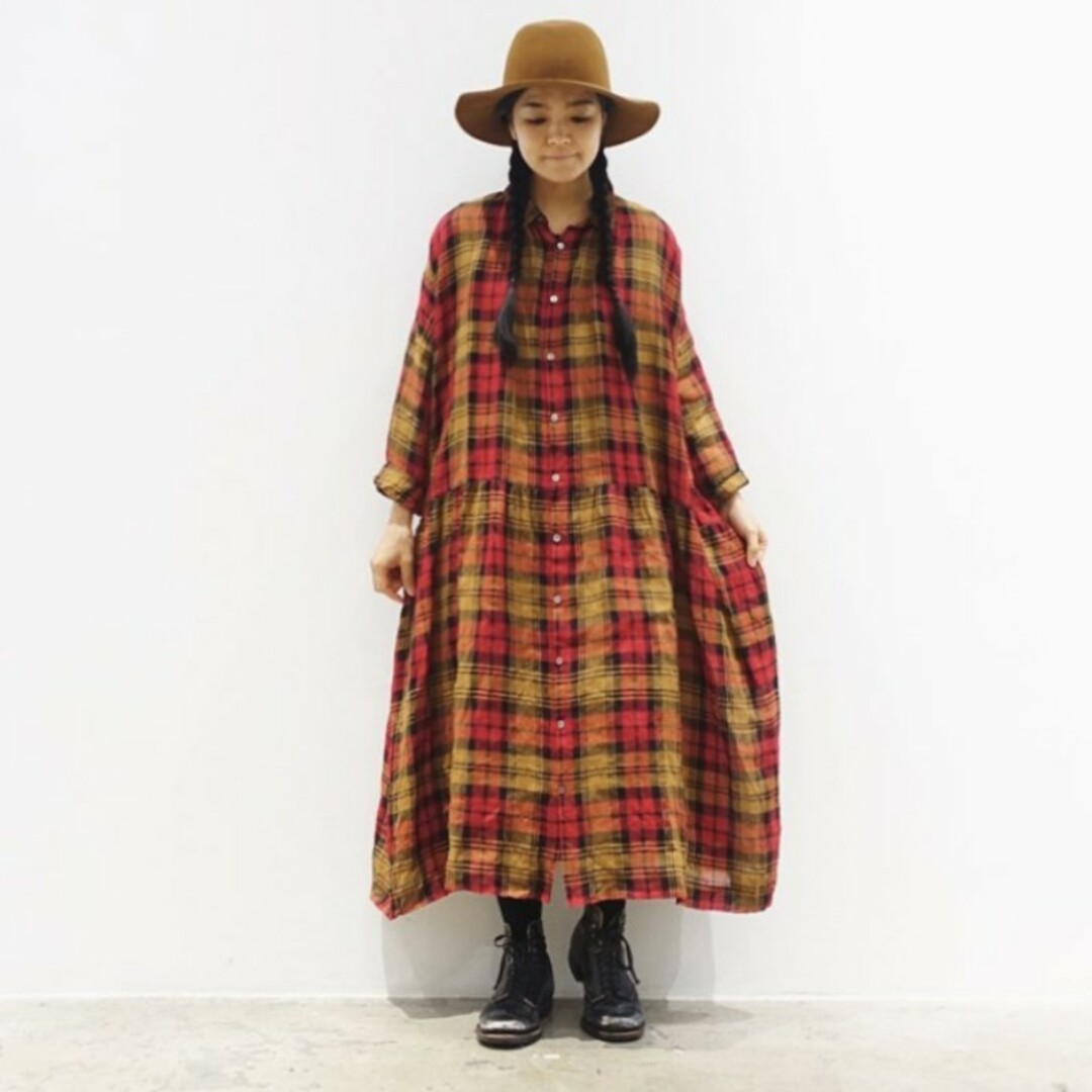 nest Robe(ネストローブ)のイチアンティークス♡リネンタータンチェックシャツワンピース レディースのワンピース(ロングワンピース/マキシワンピース)の商品写真