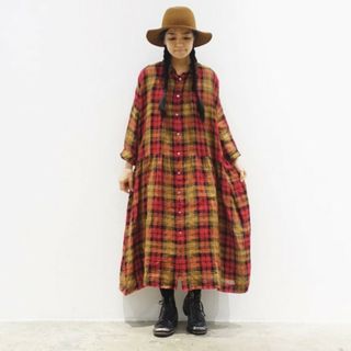 ネストローブ(nest Robe)のイチアンティークス♡リネンタータンチェックシャツワンピース(ロングワンピース/マキシワンピース)