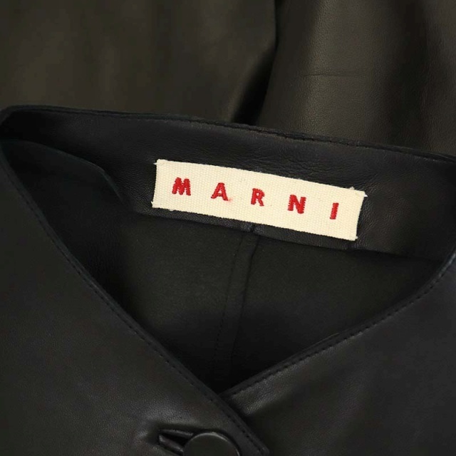 マルニ MARNI シープレザージャケット ノーカラー ベルト付き 38 黒