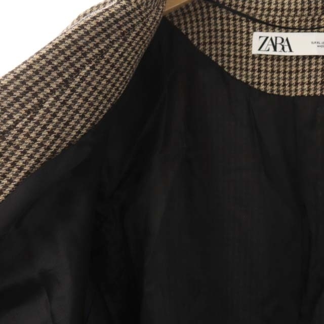 ZARA(ザラ)のザラ エルボーパッチジャケット テーラード 1B 総裏地 千鳥柄 XL 茶 レディースのジャケット/アウター(その他)の商品写真