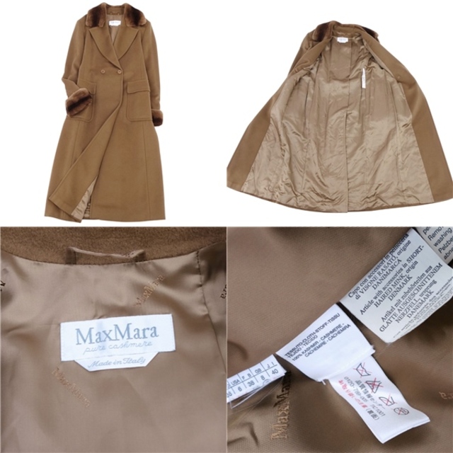 極美品 マックスマーラ Max Mara コート カシミヤ 白タグ ミンクファー ロングコート オーバーサイズ レディース アウター JI40 USA6 FB38(M相当) ブラウン