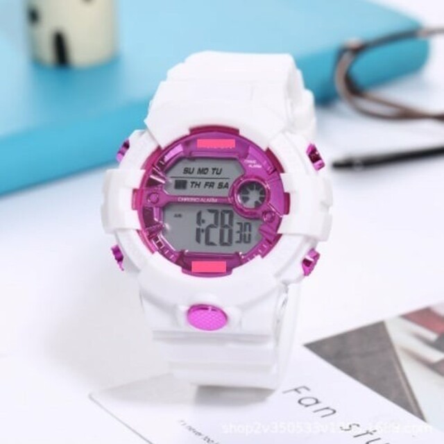 新品 メンズ レディースボーイズ ガールズ 腕時計デジタル多機能LEDピンク