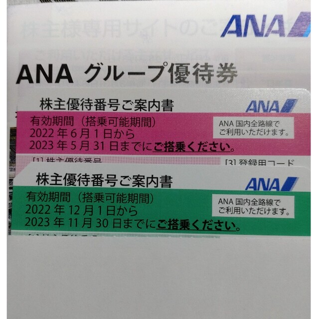 ANA(全日本空輸)(エーエヌエー(ゼンニッポンクウユ))のANA株主優待　国内線割引券　２枚 チケットの優待券/割引券(その他)の商品写真