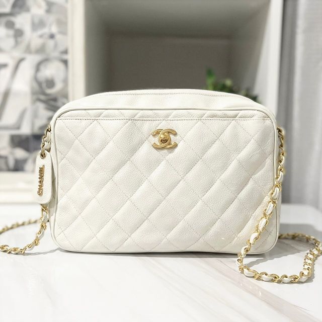 高品質 CHANEL シャネル キャビアスキン ショルダーバッグ 白 マトラッセ 3番台 ショルダーバッグ