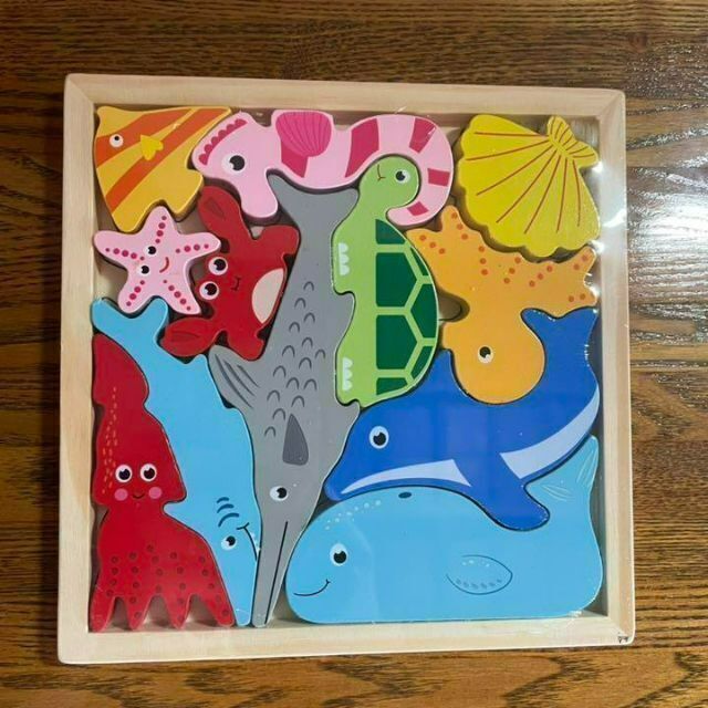 木製パズル 海のいきもの 知育玩具 ベビー キッズ 3D木製型はめパズル