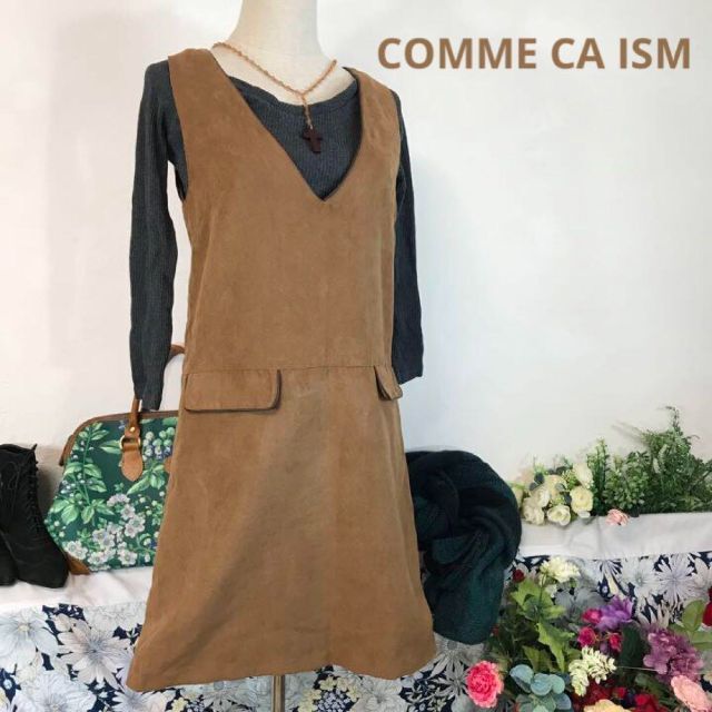 COMME CA ISM(コムサイズム)のインナーを変えて個性をだした着こなしを。どんな色にもなじむブラウンが素敵。 レディースのワンピース(ひざ丈ワンピース)の商品写真