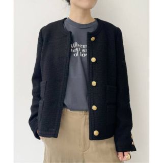 アパルトモンドゥーズィエムクラス(L'Appartement DEUXIEME CLASSE)のL'Appartement Tweed Jacket(Black) 36 黒(ノーカラージャケット)