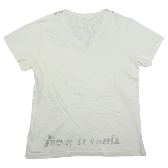 Maison Martin Margiela(マルタンマルジェラ)のMAISON MARTIN MARGIELA メゾンマルタンマルジェラ Ｔシャツ ここのえタグ エイズ ラメ プリント Ｔシャツ オフホワイト系 S【中古】 メンズのトップス(シャツ)の商品写真