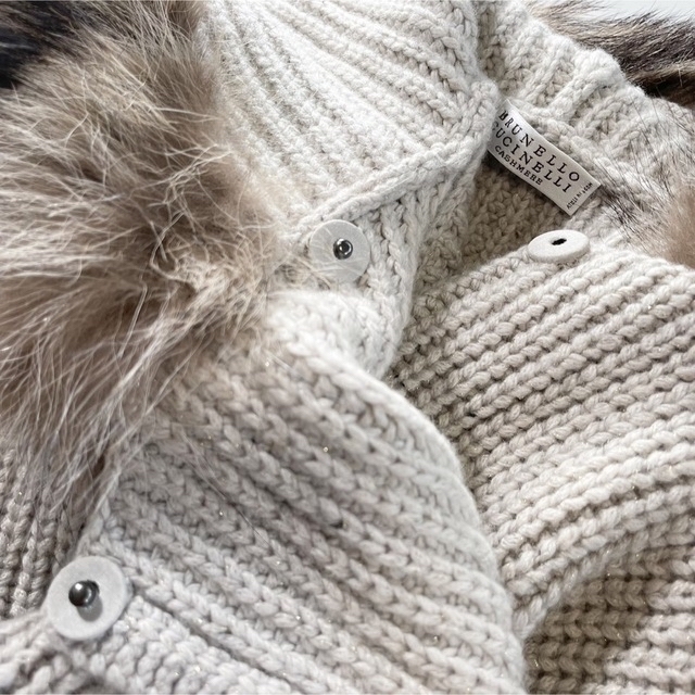 紺×赤 ☆BRUNELLO CUCINELLI☆フーデットニットコート☆ラクーンファー