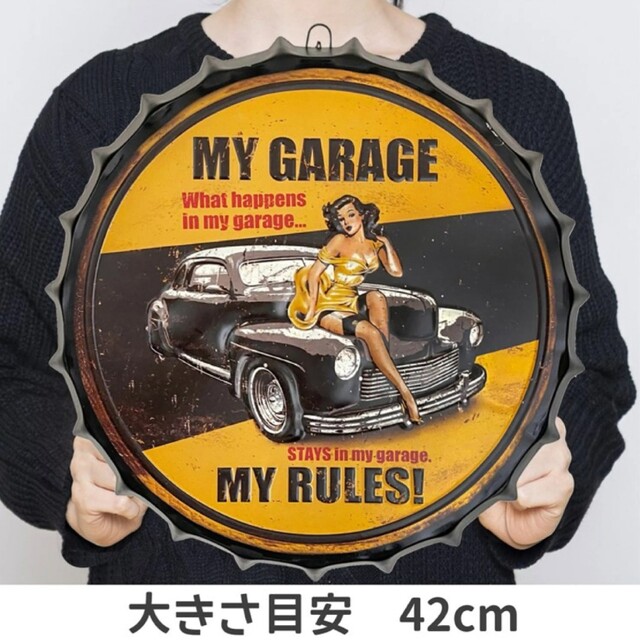 デザイン看板BC42eu】ガレージmm★ポスター絵 車庫オブジェ 自動車 アメ車