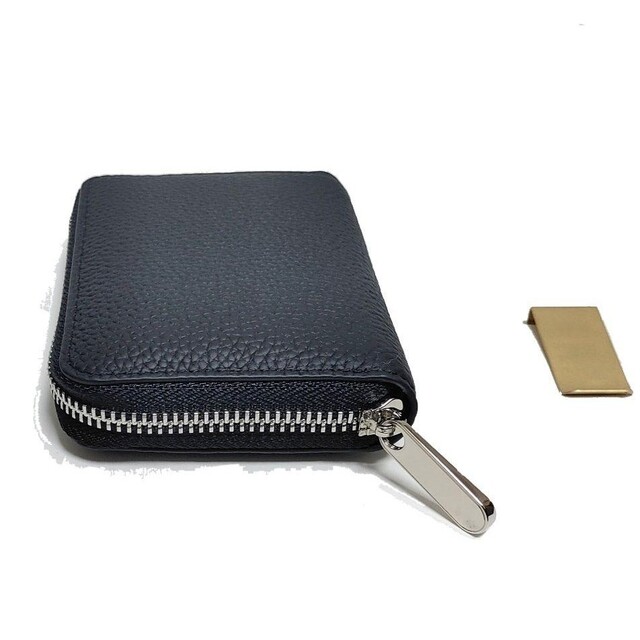 牛革メンズレディース共通ファスナー付き財布 真鍮製マネークリップ付きです レディースのファッション小物(財布)の商品写真