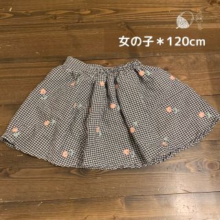 女の子 スカート ギンガムチェック 120cm 花刺繍(スカート)