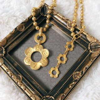 KENZO ケンゾー ヴィンテージ ネックレス フラワー 花 マット ゴールド-