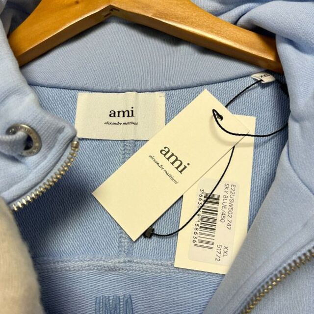 新品】ami ビッグハート ハーフジップ スウェット トレーナー ブルー-