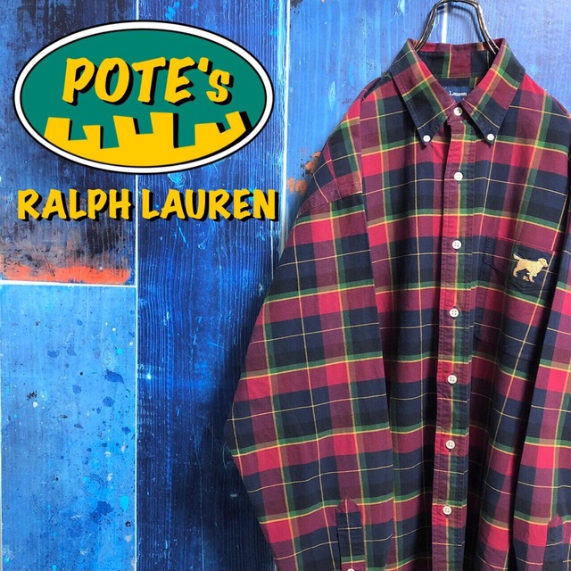 Ralph Lauren(ラルフローレン)の【ラルフローレン】ドッグ柄ワンポイント刺繍ロゴポケットチェックシャツ 90s メンズのトップス(シャツ)の商品写真