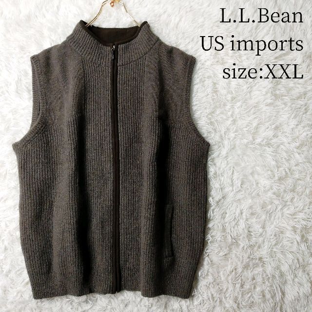 L.L.Bean(エルエルビーン)の一点物US輸入★L.L.Bean ウールニットベスト ダークブラウン XXL メンズのトップス(ニット/セーター)の商品写真