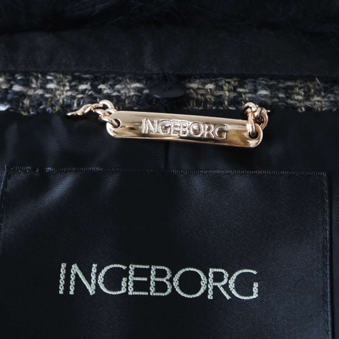 INGEBORG(インゲボルグ)の美品 INGEBORG インゲボルグ ブルーフォックスファー付き ツイードコート S/ベージュ ブラック系 シングル【2400013116725】 レディースのジャケット/アウター(その他)の商品写真