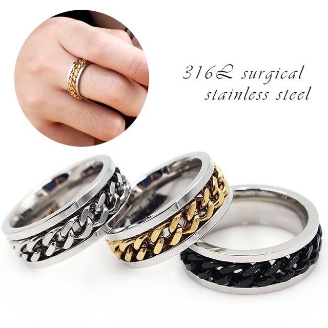 581★喜平チェーン嵌め込みサージカルステンレス指輪 メンズのアクセサリー(リング(指輪))の商品写真