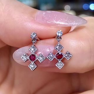 天然 ルビー ダイヤ ピアス0.105ct k18 ¥