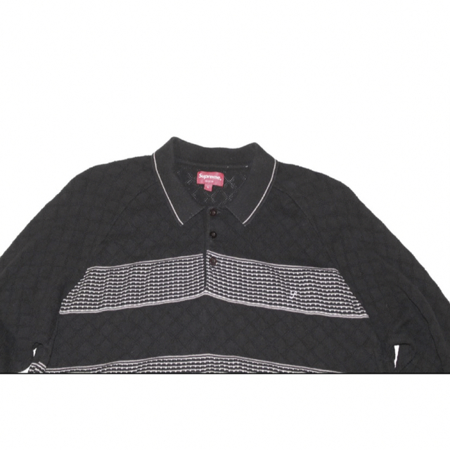 SUPREME KNIT STRIPE L/S POLO 21AW BLACK - ポロシャツ