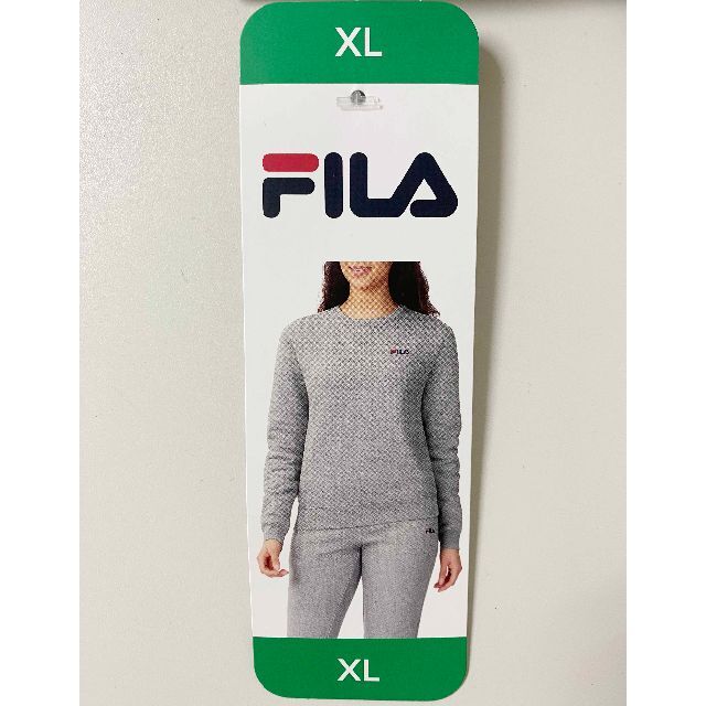 FILA(フィラ)の新品 XL ★ FILA 裏起毛 スウェット トレーナー グレー ロゴ 刺繍 レディースのトップス(トレーナー/スウェット)の商品写真