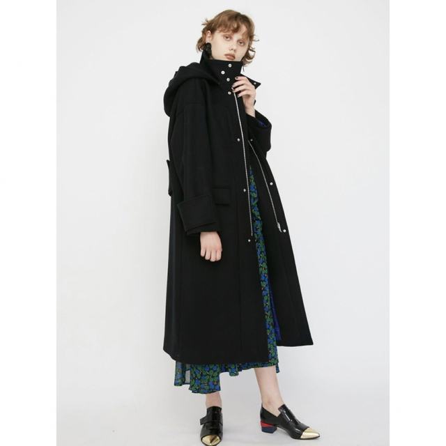 美品UN3D. アンスリードMELTON HOOD COAT フードロングコート-