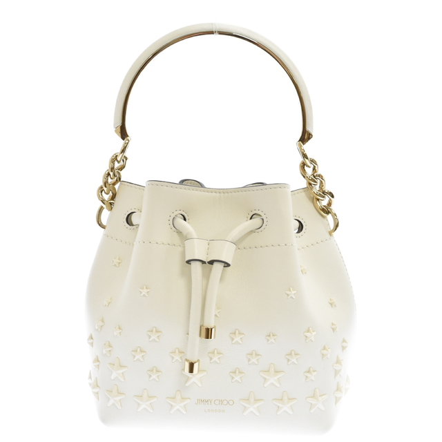 JIMMY CHOO - JIMMY CHOO ジミーチュウ Bon Bon Bucket/sボンボンバケットバッグスタースタッズ付き Latte スムースカーフレザー ホワイト