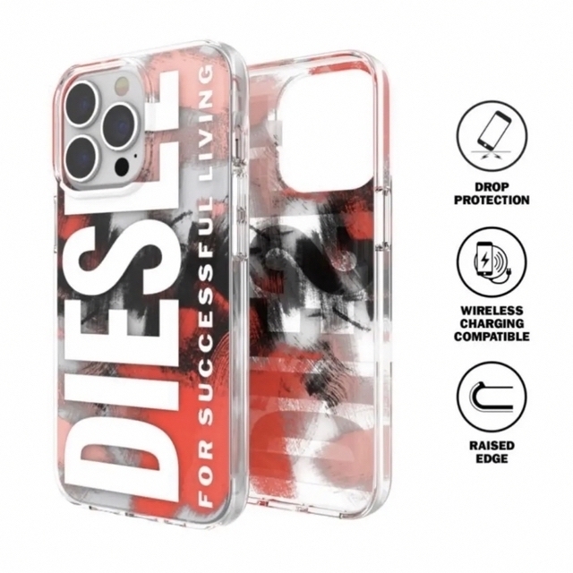 DIESEL(ディーゼル)のiPhone 13pro DIESEL クリアケース レッドカモフラージュ スマホ/家電/カメラのスマホアクセサリー(iPhoneケース)の商品写真