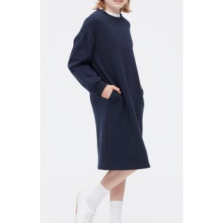 ユニクロ(UNIQLO)のユニクロ　キッズ　130 ウルトラストレッチスウェットワンピース ネイビーワンピ(ワンピース)