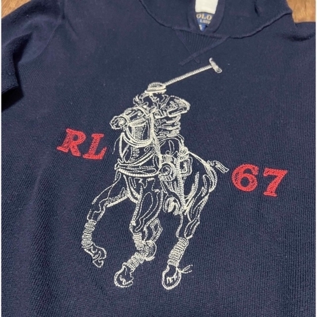 POLO RALPH LAUREN(ポロラルフローレン)の【美品】ラルフローレン　フード付コットンニット ネイビー　刺繍　160 キッズ/ベビー/マタニティのキッズ服男の子用(90cm~)(ニット)の商品写真