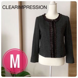 クリアインプレッション(CLEAR IMPRESSION)の上質な手触り！ クリアインプレッション　ノーカラージャケット　フリル　サイズ2(ノーカラージャケット)