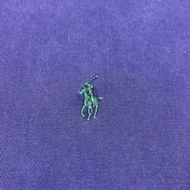 ラルフローレン☆ワンポイント刺繍ロゴチノボタンダウンシャツ 90s パープル　L