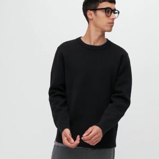 ユニクロ(UNIQLO)のウォッシャブルストレッチミラノリブクルーネックセーター　ブラック　Lサイズ(ニット/セーター)