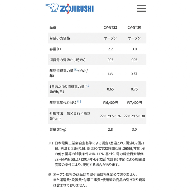 象印(ゾウジルシ)の象印　ポット　CV-GT22 ホワイト スマホ/家電/カメラの生活家電(電気ポット)の商品写真